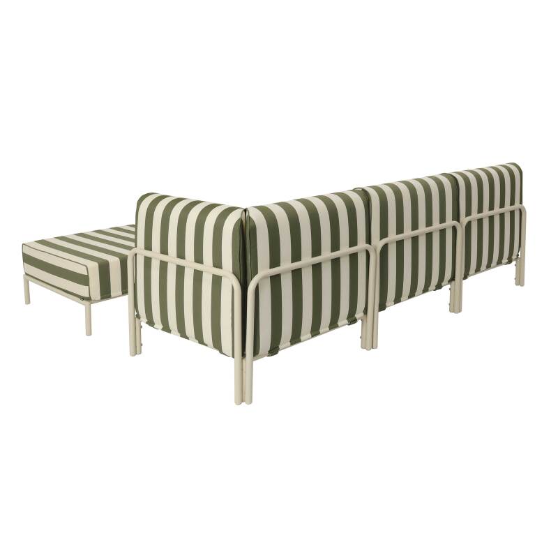 Sofá modular de exterior a rayas para 4 personas con 1 sillón, 1 sillón esquinero, 1 chaise longue y 1 puf (4/7)