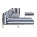 Sofá modular de exterior a rayas para 5 personas con 2 sillones, 1 sillón esquinero, 1 chaise longue y 1 puf