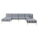 Sofá modular de exterior a rayas para 5 personas con 2 sillones, 1 sillón esquinero, 1 chaise longue y 1 puf