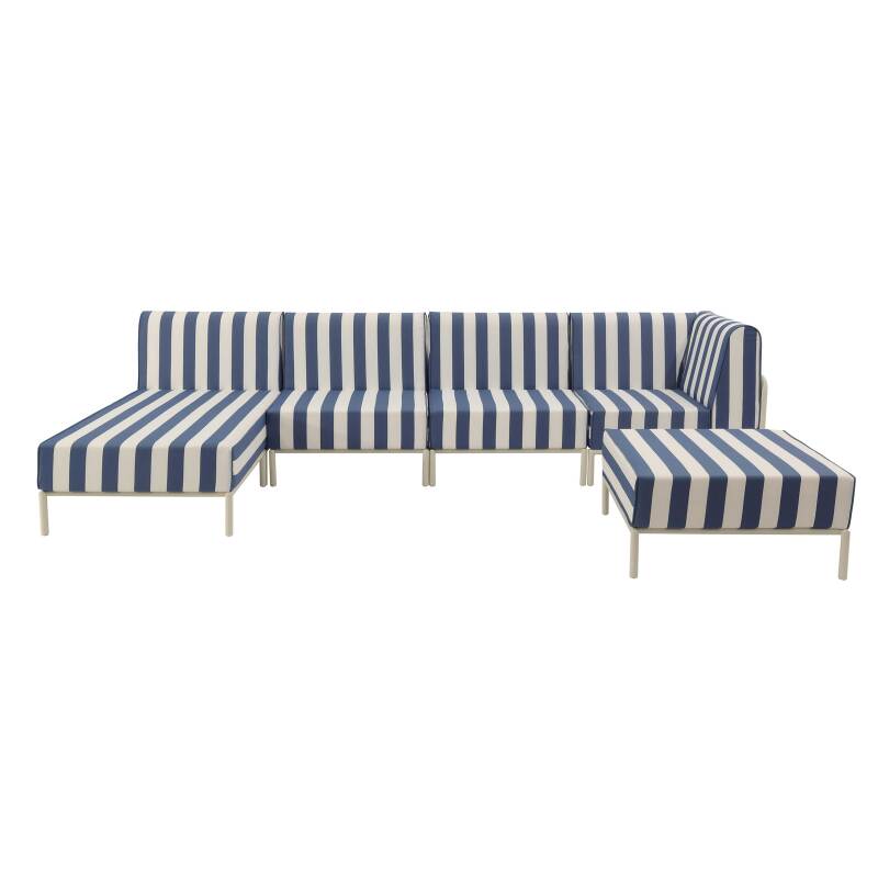 Sofá modular de exterior a rayas para 5 personas con 2 sillones, 1 sillón esquinero, 1 chaise longue y 1 puf (5/7)