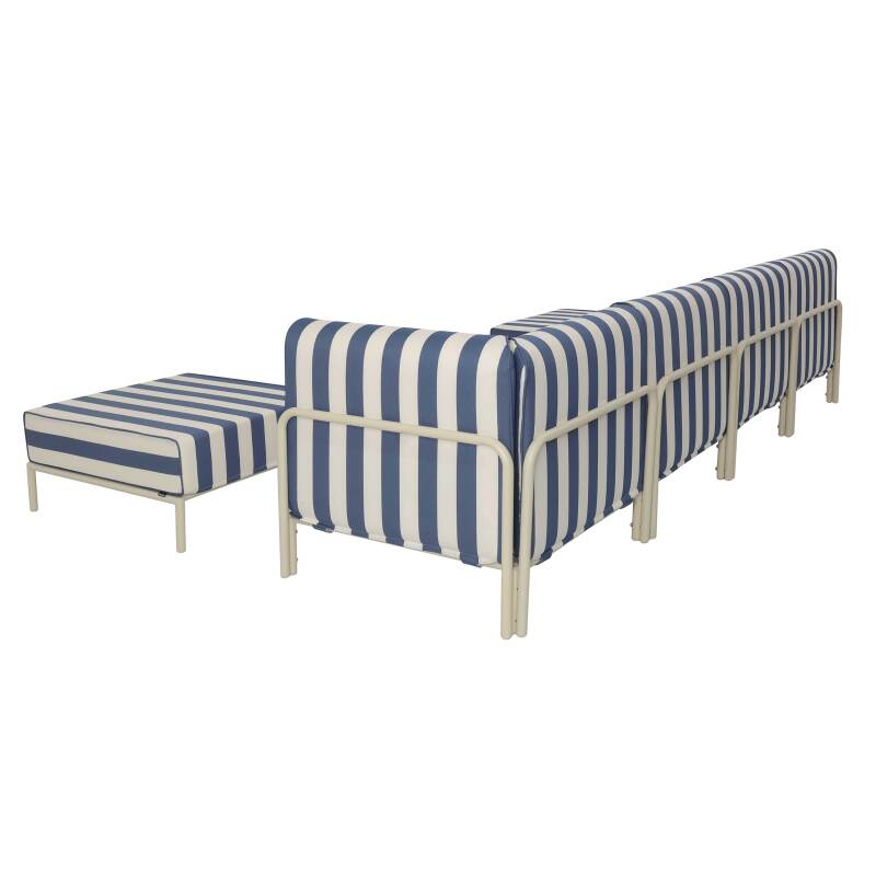Sofá modular de exterior a rayas para 5 personas con 2 sillones, 1 sillón esquinero, 1 chaise longue y 1 puf (4/7)