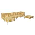 Sofá modular de exterior a rayas para 5 personas con 2 sillones, 1 sillón esquinero, 1 chaise longue y 1 puf
