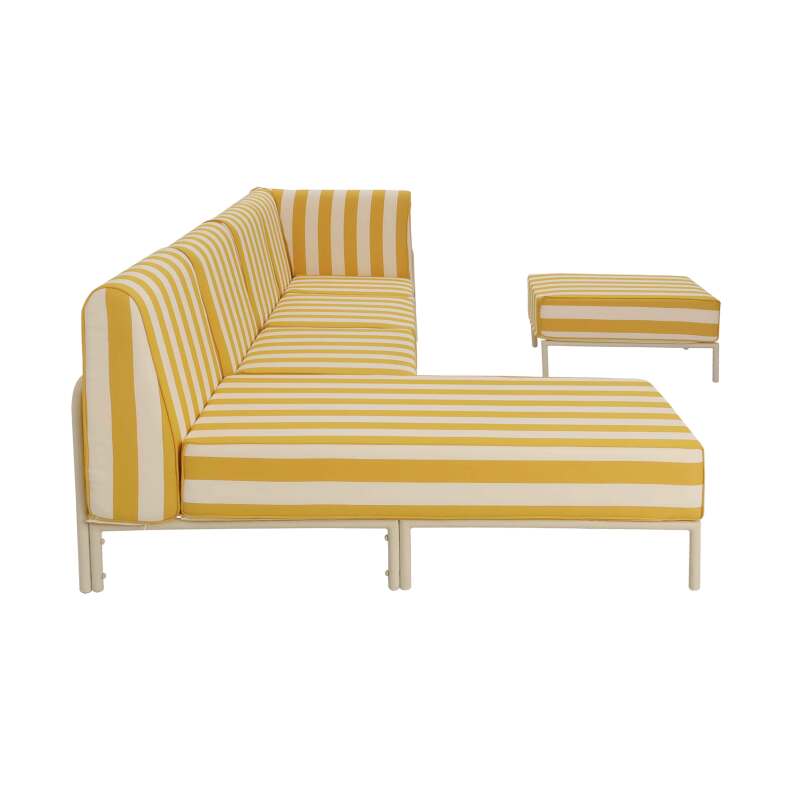 Sofá modular de exterior a rayas para 5 personas con 2 sillones, 1 sillón esquinero, 1 chaise longue y 1 puf (7/8)