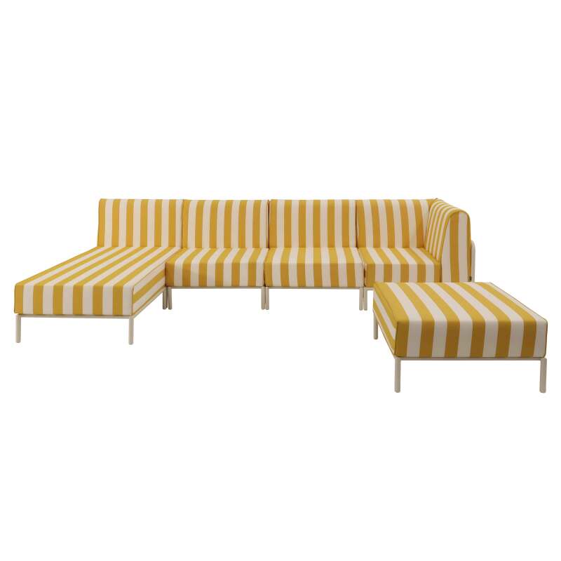 Sofá modular de exterior a rayas para 5 personas con 2 sillones, 1 sillón esquinero, 1 chaise longue y 1 puf (6/8)
