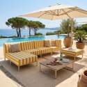 Sofá modular de exterior a rayas para 5 personas con 2 sillones, 1 sillón esquinero, 1 chaise longue y 1 puf