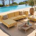 Sofá modular de exterior a rayas para 5 personas con 2 sillones, 1 sillón esquinero, 1 chaise longue y 1 puf