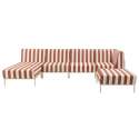 Sofá modular de exterior a rayas para 5 personas con 2 sillones, 1 sillón esquinero, 1 chaise longue y 1 puf