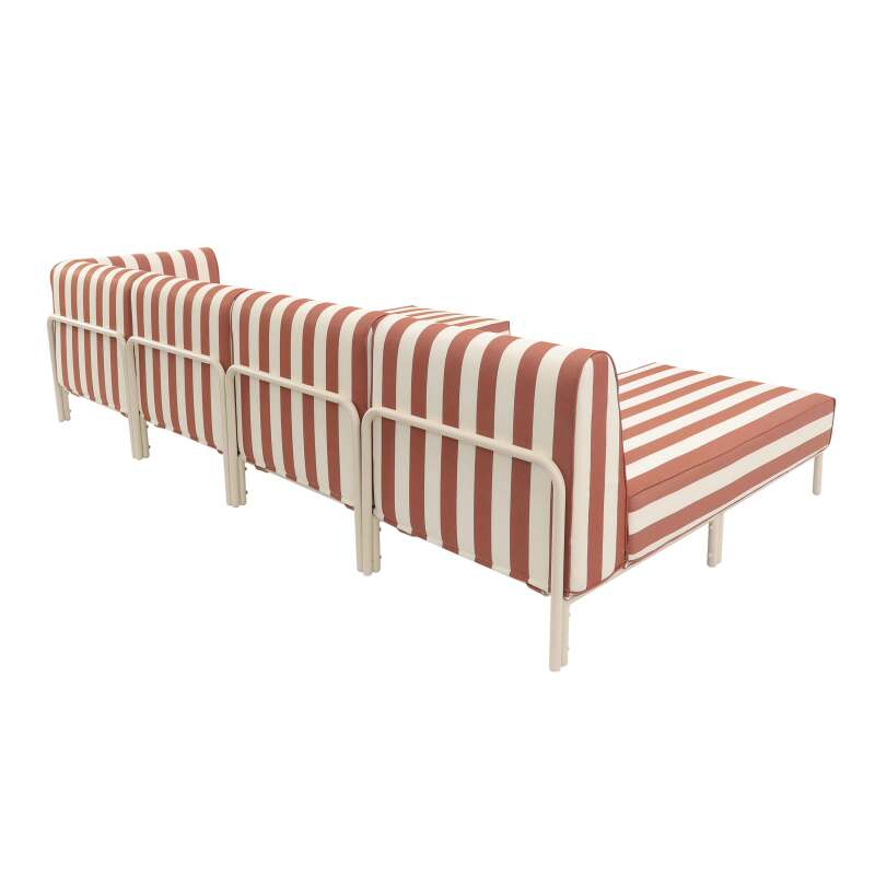 Sofá modular de exterior a rayas para 5 personas con 2 sillones, 1 sillón esquinero, 1 chaise longue y 1 puf (4/7)