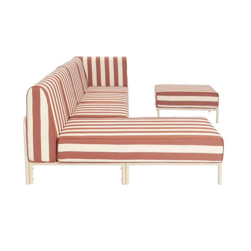 Sofá modular de exterior a rayas para 5 personas con 2 sillones, 1 sillón esquinero, 1 chaise longue y 1 puf (6/7)
