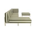 Sofá modular de exterior a rayas para 5 personas con 2 sillones, 1 sillón esquinero, 1 chaise longue y 1 puf