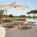 Sofá modular de exterior a rayas para 5 personas con 2 sillones, 1 sillón esquinero, 1 chaise longue y 1 puf