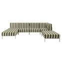 Sofá modular de exterior a rayas para 5 personas con 2 sillones, 1 sillón esquinero, 1 chaise longue y 1 puf