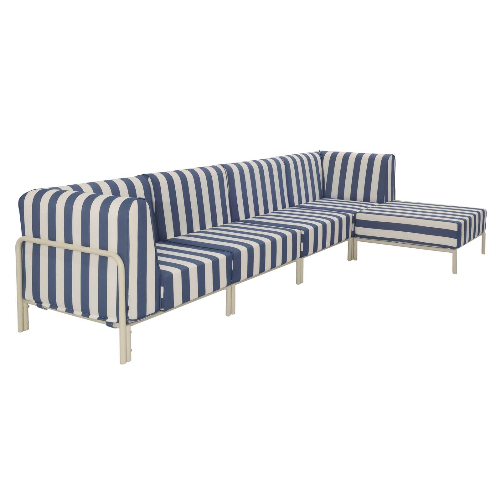 Sofá modular de exterior a rayas para 5 personas con 2 sillones, 2 sillones esquineros y 1 puf