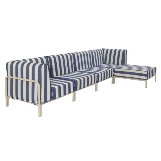 Sofá modular de exterior a rayas para 5 personas con 2 sillones, 2 sillones esquineros y 1 puf | Oviala