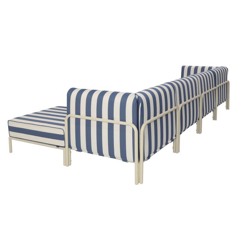 Sofá modular de exterior a rayas para 5 personas con 2 sillones, 2 sillones esquineros y 1 puf (4/7)