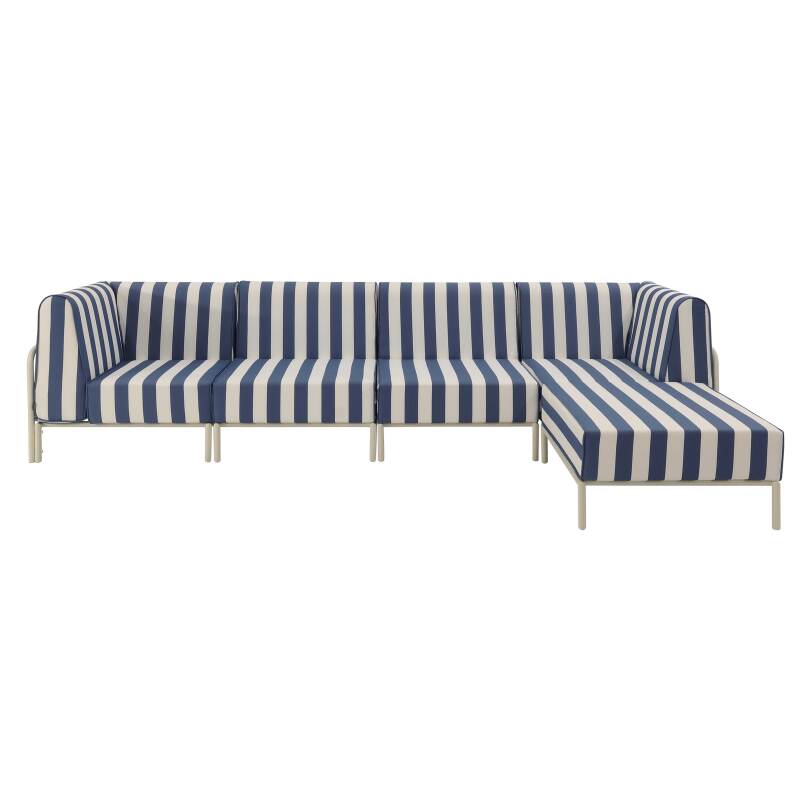 Sofá modular de exterior a rayas para 5 personas con 2 sillones, 2 sillones esquineros y 1 puf (5/7)