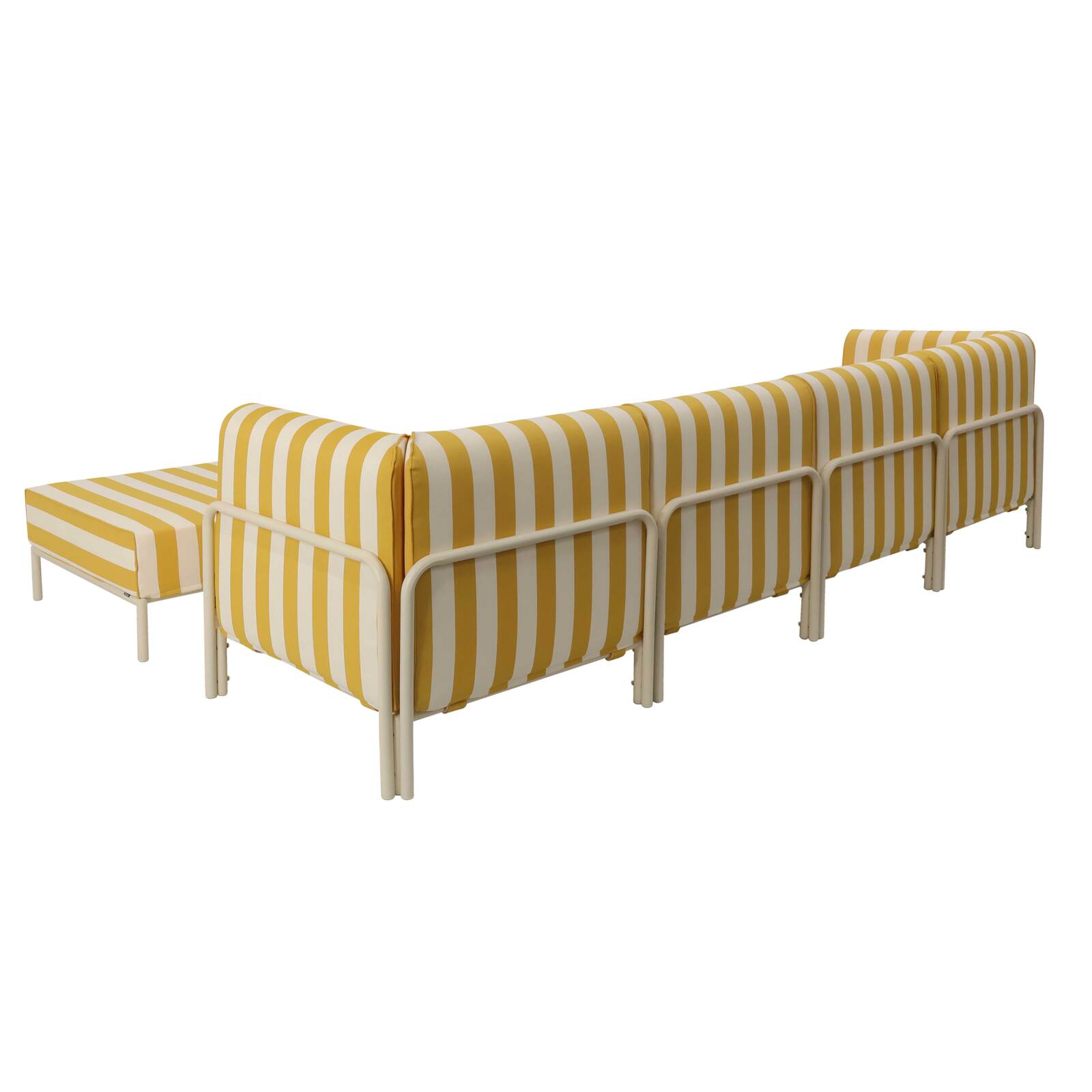 Sofá modular de exterior a rayas para 5 personas con 2 sillones, 2 sillones esquineros y 1 puf