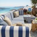 Sofá modular de exterior a rayas para 5 personas con 2 sillones, 2 sillones esquineros y 1 puf