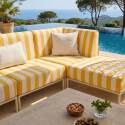 Sofá modular de exterior a rayas para 5 personas con 2 sillones, 2 sillones esquineros y 1 puf
