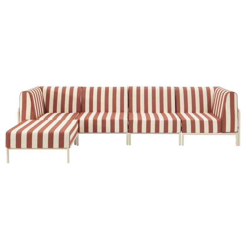 Sofá modular de exterior a rayas para 5 personas con 2 sillones, 2 sillones esquineros y 1 puf (4/7)