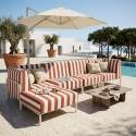 Sofá modular de exterior a rayas para 5 personas con 2 sillones, 2 sillones esquineros y 1 puf