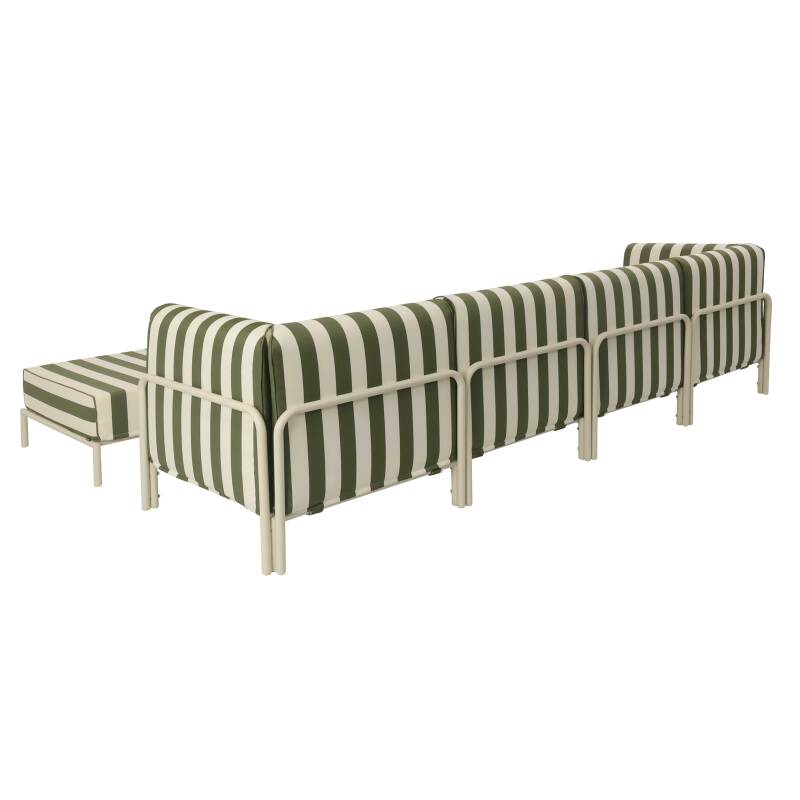 Sofá modular de exterior a rayas para 5 personas con 2 sillones, 2 sillones esquineros y 1 puf (5/8)