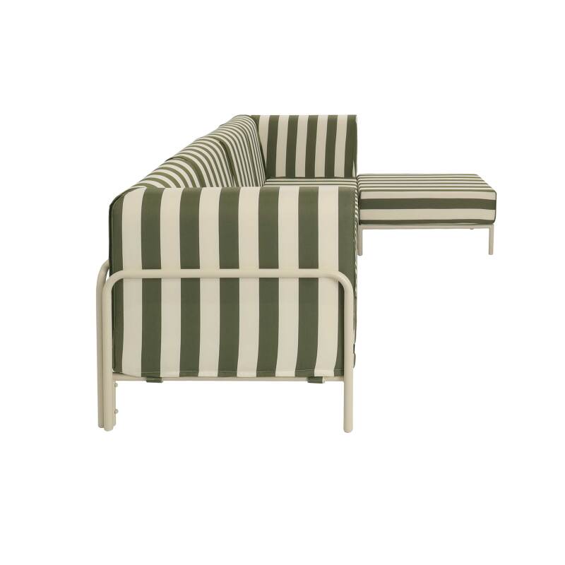 Sofá modular de exterior a rayas para 5 personas con 2 sillones, 2 sillones esquineros y 1 puf (7/8)