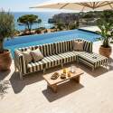 Sofá modular de exterior a rayas para 5 personas con 2 sillones, 2 sillones esquineros y 1 puf