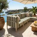 Sofá modular de exterior a rayas para 5 personas con 2 sillones, 2 sillones esquineros y 1 puf