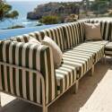 Sofá modular de exterior a rayas para 5 personas con 2 sillones, 2 sillones esquineros y 1 puf