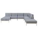 Sofá modular de exterior a rayas para 6 personas con 3 sillones, 1 sillón esquinero, 1 chaise longue y 1 puf