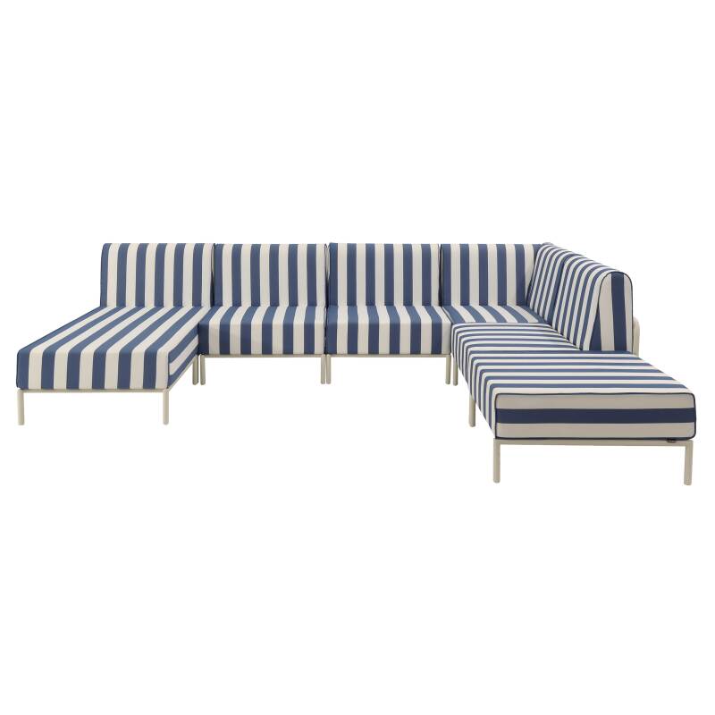 Sofá modular de exterior a rayas para 6 personas con 3 sillones, 1 sillón esquinero, 1 chaise longue y 1 puf (6/8)