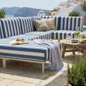 Sofá modular de exterior a rayas para 6 personas con 3 sillones, 1 sillón esquinero, 1 chaise longue y 1 puf