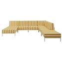 Sofá modular de exterior a rayas para 6 personas con 3 sillones, 1 sillón esquinero, 1 chaise longue y 1 puf