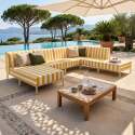 Sofá modular de exterior a rayas para 6 personas con 3 sillones, 1 sillón esquinero, 1 chaise longue y 1 puf