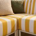 Sofá modular de exterior a rayas para 6 personas con 3 sillones, 1 sillón esquinero, 1 chaise longue y 1 puf
