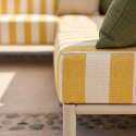 Sofá modular de exterior a rayas para 6 personas con 3 sillones, 1 sillón esquinero, 1 chaise longue y 1 puf