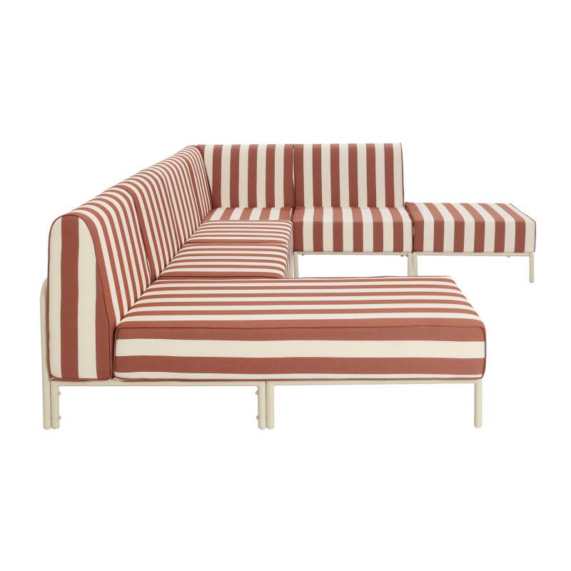 Sofá modular de exterior a rayas para 6 personas con 3 sillones, 1 sillón esquinero, 1 chaise longue y 1 puf (6/7)