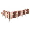 Sofá modular de exterior a rayas para 6 personas con 3 sillones, 1 sillón esquinero, 1 chaise longue y 1 puf
