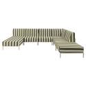 Sofá modular de exterior a rayas para 6 personas con 3 sillones, 1 sillón esquinero, 1 chaise longue y 1 puf