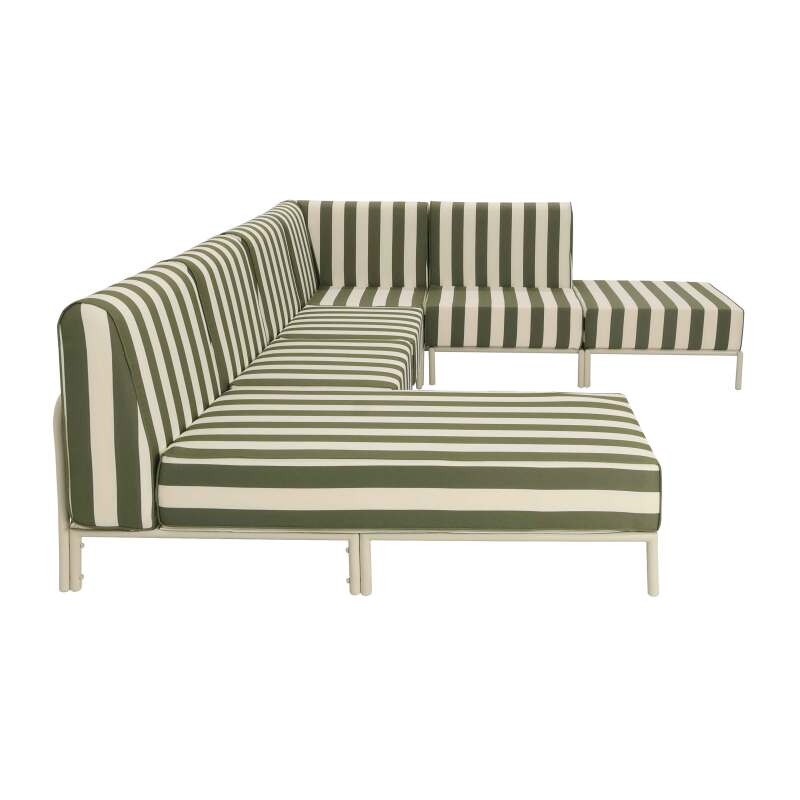 Sofá modular de exterior a rayas para 6 personas con 3 sillones, 1 sillón esquinero, 1 chaise longue y 1 puf (7/8)
