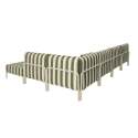 Sofá modular de exterior a rayas para 6 personas con 3 sillones, 1 sillón esquinero, 1 chaise longue y 1 puf