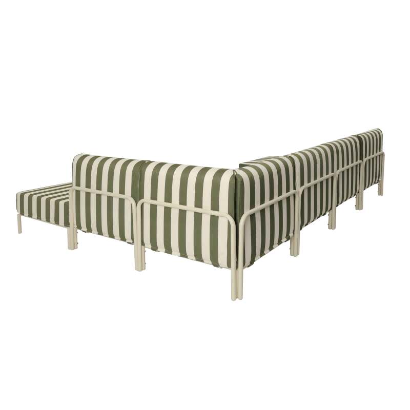Sofá modular de exterior a rayas para 6 personas con 3 sillones, 1 sillón esquinero, 1 chaise longue y 1 puf (5/8)