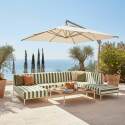 Sofá modular de exterior a rayas para 6 personas con 3 sillones, 1 sillón esquinero, 1 chaise longue y 1 puf