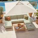 Sofá modular de exterior a rayas para 6 personas con 3 sillones, 1 sillón esquinero, 1 chaise longue y 1 puf