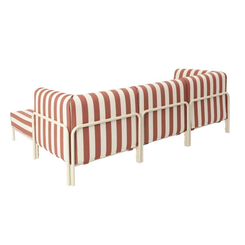 Sofá modular de exterior a rayas para 4 personas con 1 sillón, 2 sillones esquineros y 1 puf (4/7)