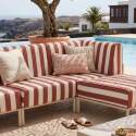 Sofá modular de exterior a rayas para 4 personas con 1 sillón, 2 sillones esquineros y 1 puf