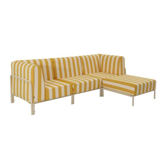 Sofá modular de exterior a rayas para 4 personas con 1 sillón, 2 sillones esquineros y 1 puf | Oviala