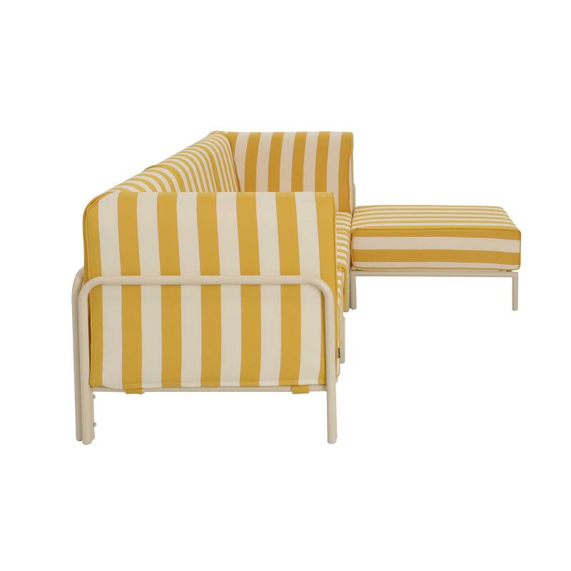 Sofá modular de exterior a rayas para 4 personas con 1 sillón, 2 sillones esquineros y 1 puf (6/8)