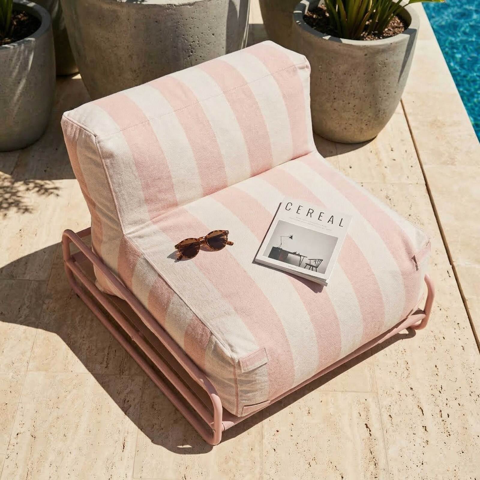 Sillón a rayas para sofá modular de exterior con estructura
